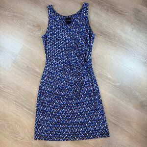 Nic+Zoe Geo Print Ruched Dress Sleeveless Jersey Casual Vacation Womens‎ S